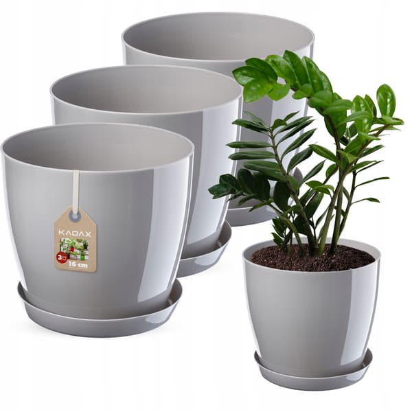 KADAX Urtepotte, Plantekasse, Låg, 16 cm, Blomsterfod, Grå Plast, 3 stk.