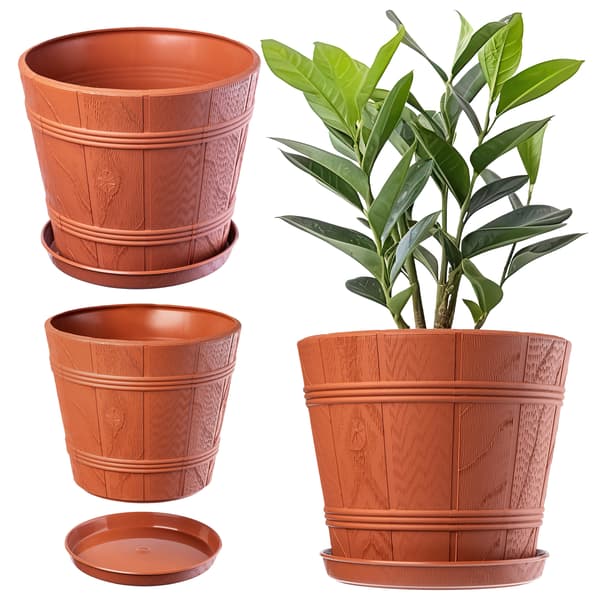 KADAX Blomkruka 30cm Träliknande Lock Plast Blomställ