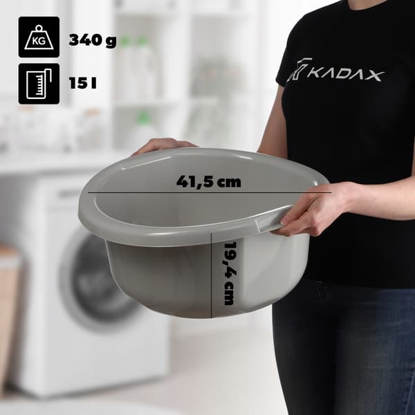KADAX Plast Tvättbalja 15L Rund Universalbalja Grå