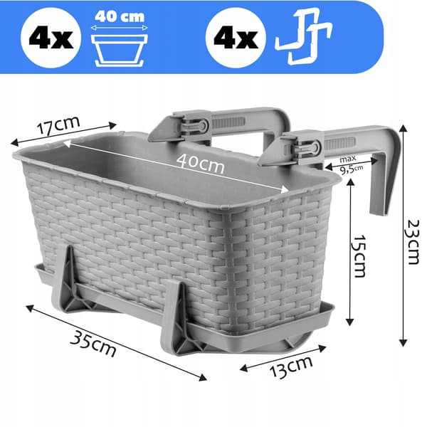 KADAX Balkonkasse 40 cm Urtepotteholdere 4 stk.