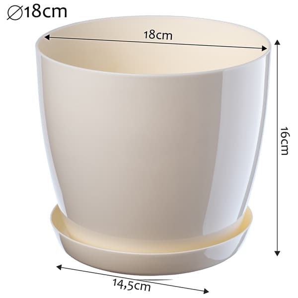KADAX Urtepotte med Underkop, Plastlåg, 18 cm Cremefarvet Urtepotte, Kadax