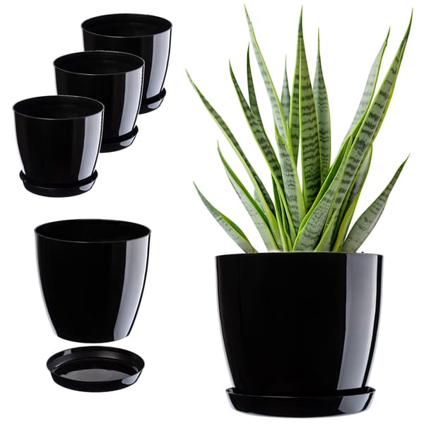 KADAX Urtepotte, Plantekasse, Låg, 18 cm, Blomsterfod, Sort Plast, 3 stk.
