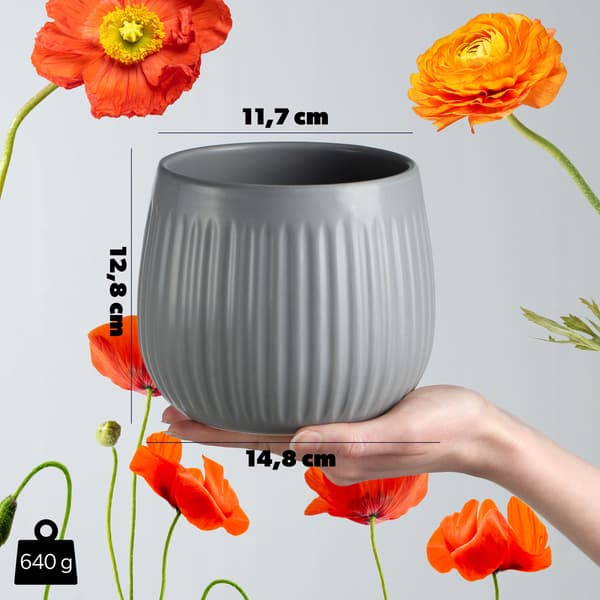 KADAX Keramik Urtepotte, Urtepotte, Rund, 14 cm, Grå