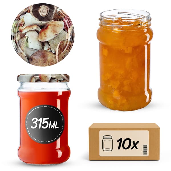 KADAX Seno purkituspurkit 315ml 10kpl 66mm + kannet "Sienet"
