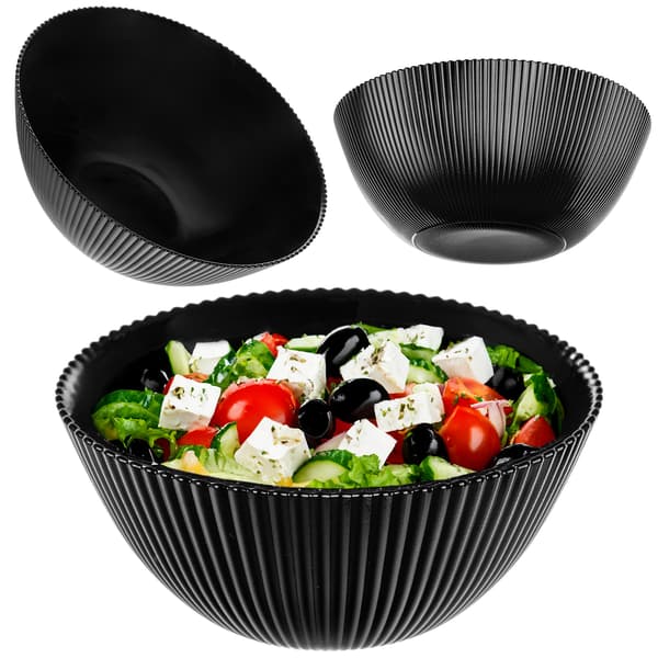 KADAX salatskål 20 cm glas til suppe, snacks, forretter, sort, rillet