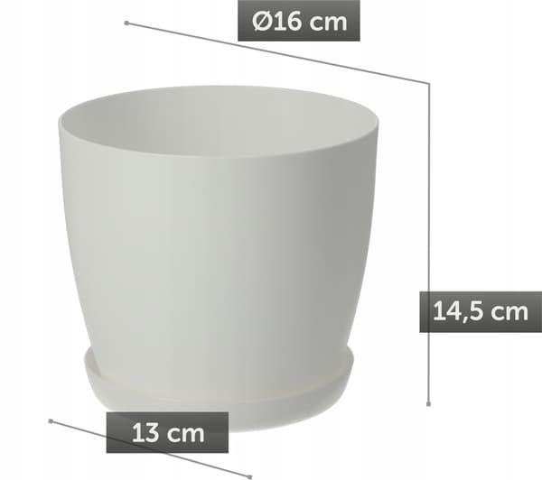 KADAX Urtepotte med Underkop Plastikpotte 16 cm Låg Blomster Mat Hvid