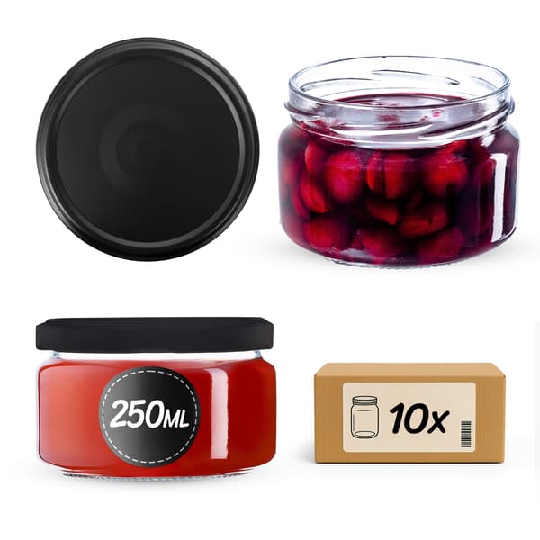 KADAX Denia säilykepurkit 250ml 10kpl 82mm + kansi "Matemusta"