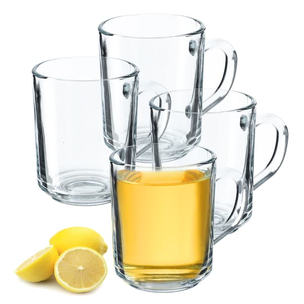 KADAX Glas til te, kaffe, drikkevarer med hank, sæt med 4 glas, 240 ml