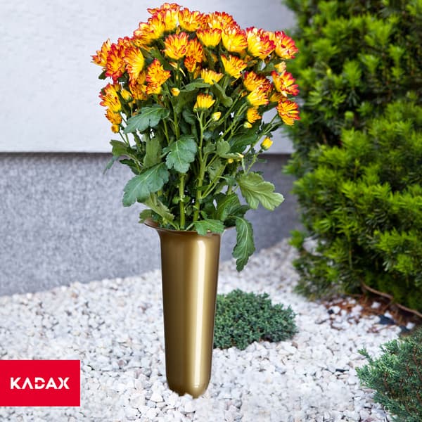 KADAX Vaseflaske til kirkegårdsgravsten 23 cm gravsten til blomster guld