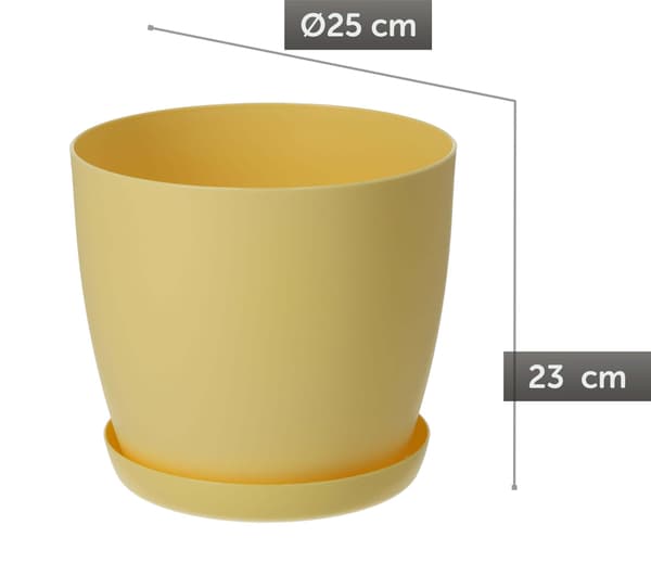 KADAX Urtepotte med Underkop Plastikpotte 25 cm Låg Blomster Gul Mat