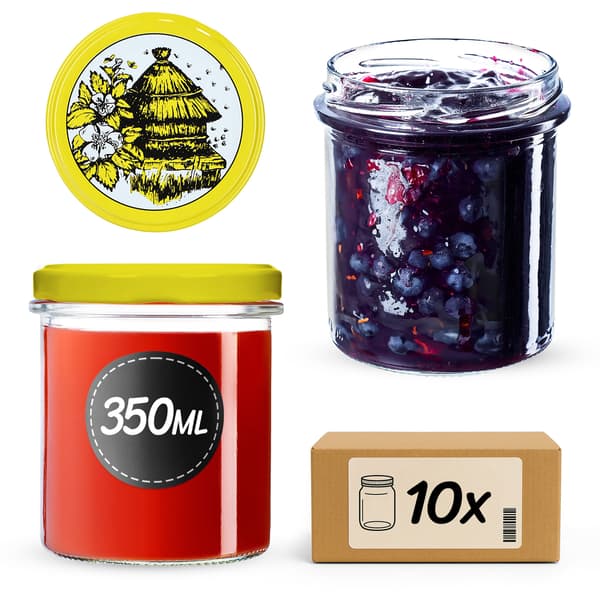 KADAX Avila muurauspurkit 350ml 10kpl 82mm + "Bees" kannet