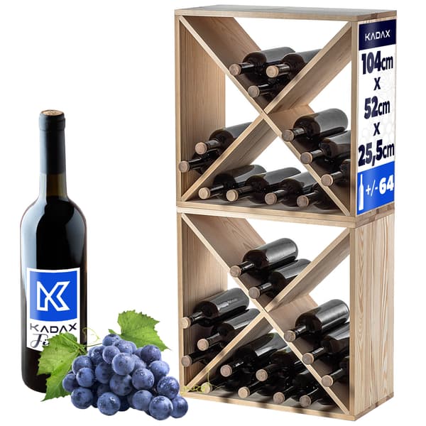 KADAX Viinipulloteline Puinen Teline 48 Pullolle Alkoholikaappi 104 cm 2 kpl setti