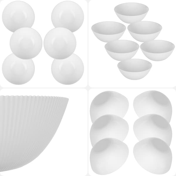 KADAX salatskål 20 cm glas til suppe, snacks, hvid, rillet, sæt med 6
