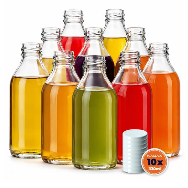 KADAX lasipullo 330 ml pullot viinille, likööreille, pontikkapulloille, Kubuś-korkit 10 kpl