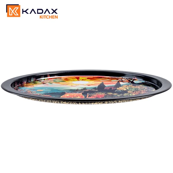 KADAX Dekorativ serveringsbricka Rund metall Stor cocktailbricka 32,5 cm