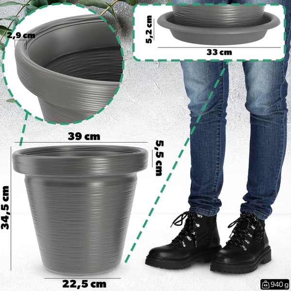 KADAX Urtepotte Havepotte til Blomster Låg med Stativ Stor Grå 39cm