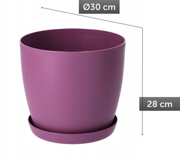 KADAX Urtepotte med Underkop Plastikpotte 30cm Låg Blomster Lilla Mat