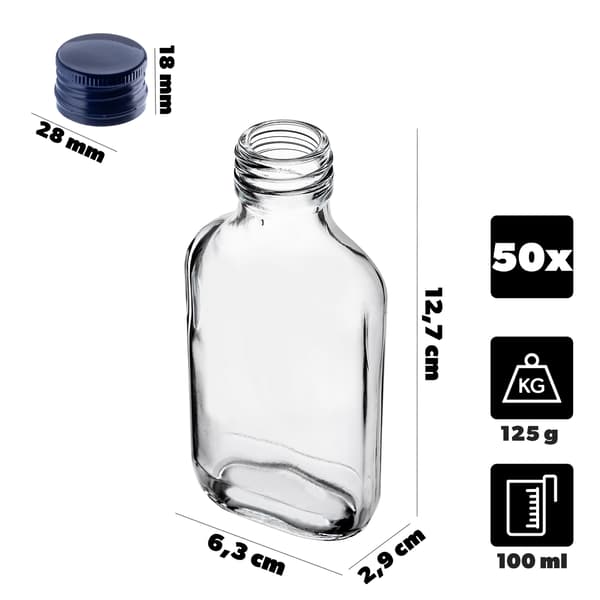 KADAX Pullo 100ml Tummansinisellä korkilla 50kpl.