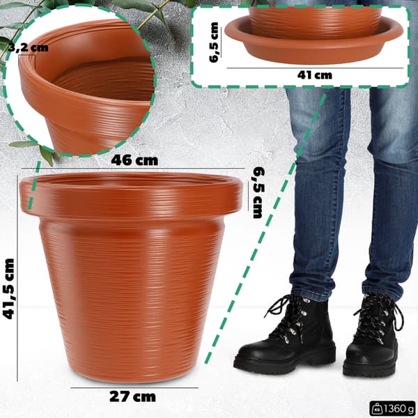 KADAX Urtepotte Havepotte til Blomster Låg med Stativ Stor Murstensrød 46cm