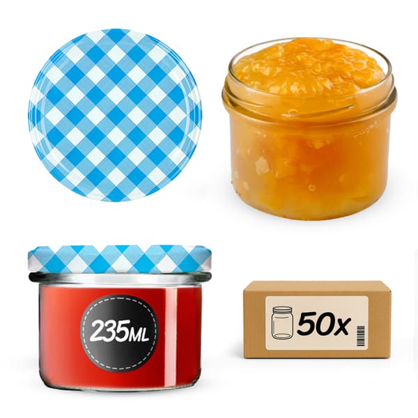 KADAX Tartu muurauspurkit 235ml 50kpl 82mm + "Blue grid" kansi