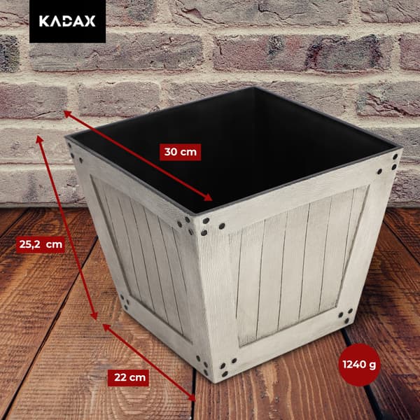 KADAX Urtepotte 30 cm Firkantet Urtepotte til Altan eller Terrasse Grå