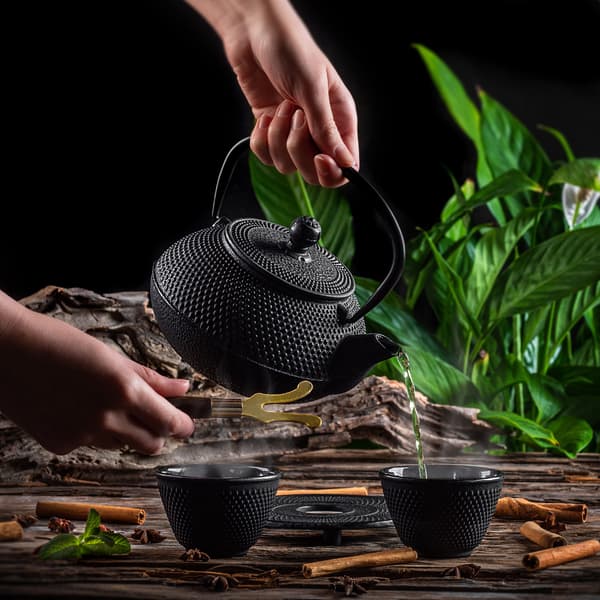 KADAX urtete-infuser støbejerns tekande 850ml kande + 2 kopper sort