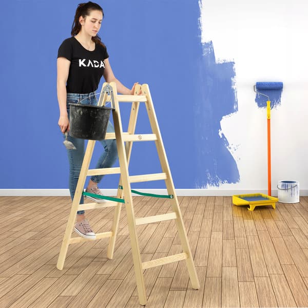KADAX Træmalestige, 2x5 trin, stabil, dobbeltsidet, 150 kg