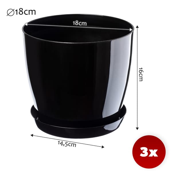 KADAX Blomkruka, Planter, Lock, 18 cm, Blomställning, Svart Plast, 3 st.
