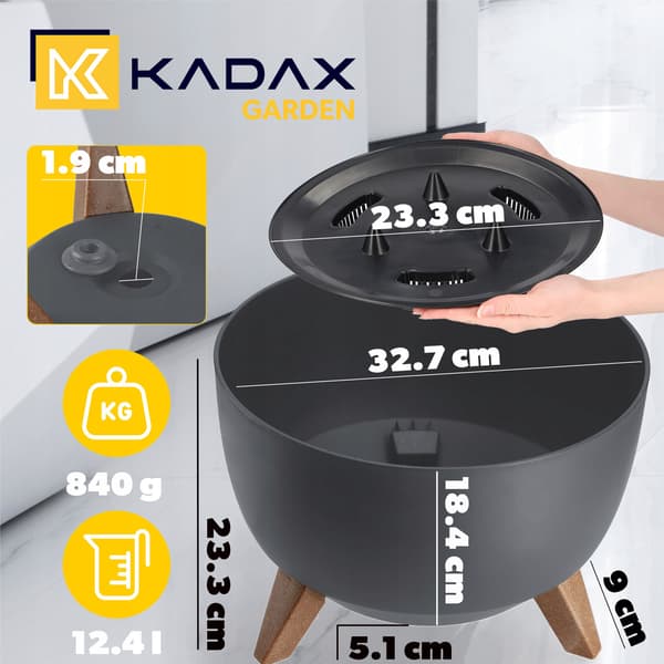 KADAX Blomkruka, Planter, Lock, Ben, Insats, Blomställning, 33cm, Antracit, Rund