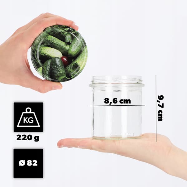 KADAX Avila muurauspurkit 350ml 10kpl 82mm + kannet "Cucumbers"