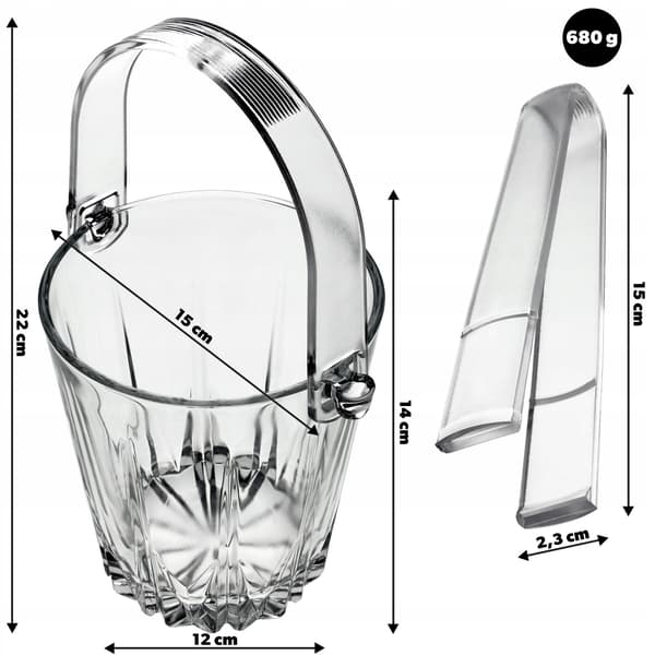 KADAX Jääämpäri Lasipurkki Pihdeillä Jääpihdit 800ml 0.8L