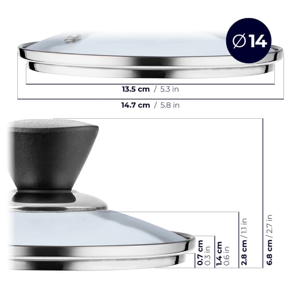 KADAX Glaslåg 14 cm Universal Varmebestandigt Gryde- og Pandedæksel