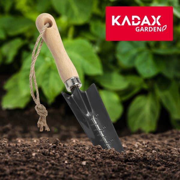 KADAX smal trädgårdsspade i metall för omplantering, starkt måttband 30 cm