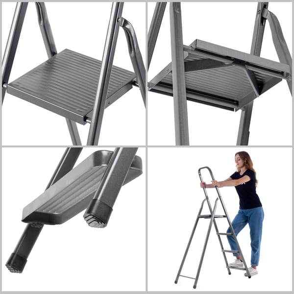 KADAX Stålstige 3 Trin Hjemme Foldbar Trappestige Solid 125kg