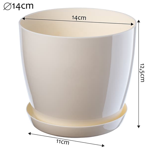 KADAX Urtepotte med Underkop, Plastlåg, 14 cm Cremefarvet Urtepotte, Kadax