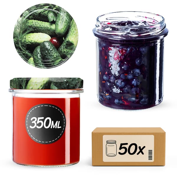 KADAX Avila muurauspurkit 350ml 50kpl 82mm + kannet "Cucumbers"