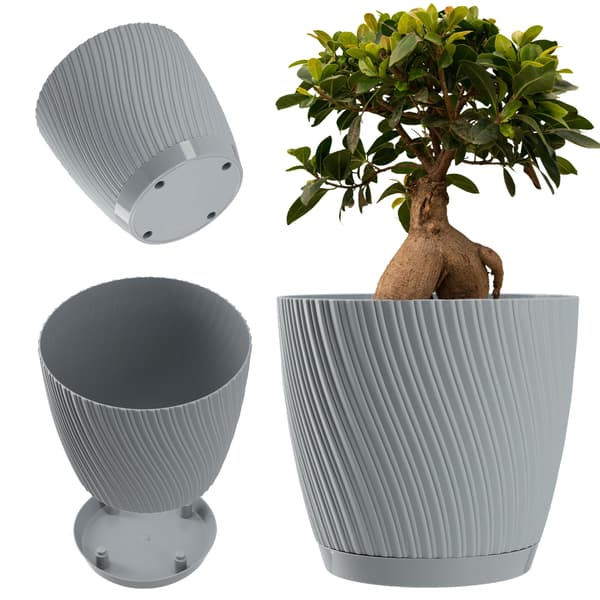 KADAX Blomkruka med blomställning, lock, rund skål, 27 cm, grå