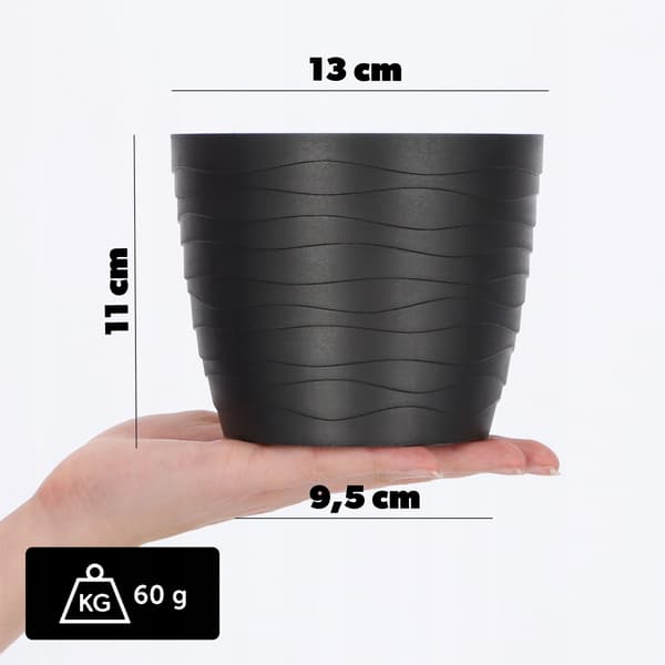 KADAX Urtepotte Plastikpotte til Blomster og Planter Sort Rund 13 cm