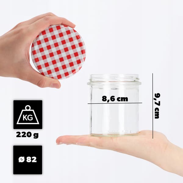 KADAX Avila muurauspurkit 350ml 10kpl 82mm + "Red Lattice" kannet