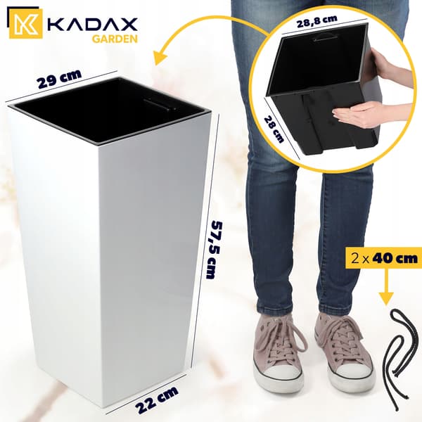 KADAX Blomkruka Trädgårdskruka + Insats 29 x 58 cm Hög Stor Vit Glansblomma