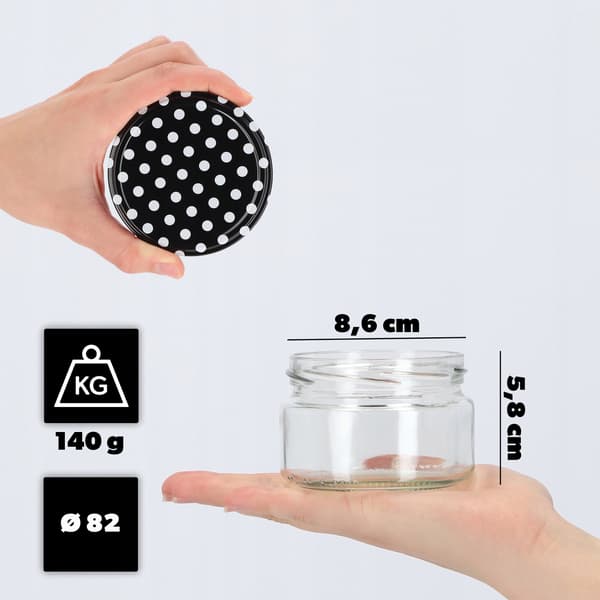 KADAX Denia purkituspurkit 250ml 50kpl 82mm + kansi "Mustat herneet"