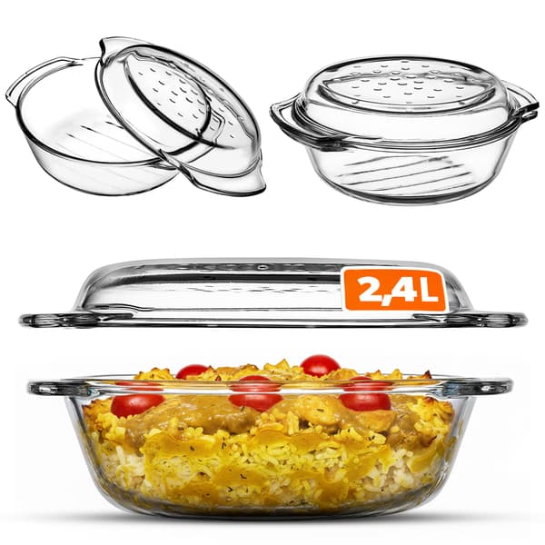KADAX Liten ugnssäker form med lock 2,4 l rund glas