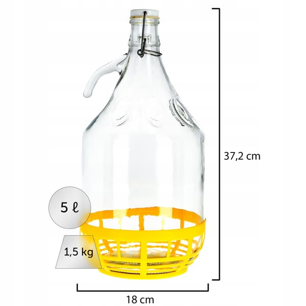 KADAX 5L Damjeanneflaska för Vin, Likör, Cider, Flaska + Kork