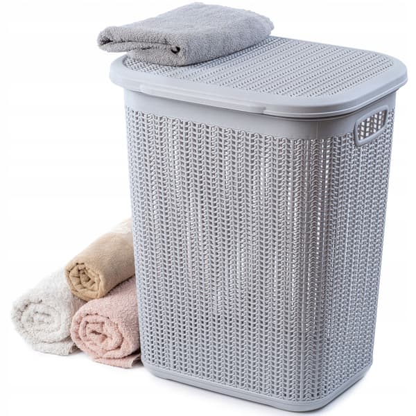 KADAX Tvättkorg 50L Stor Plastbehållare Med Lock Grå