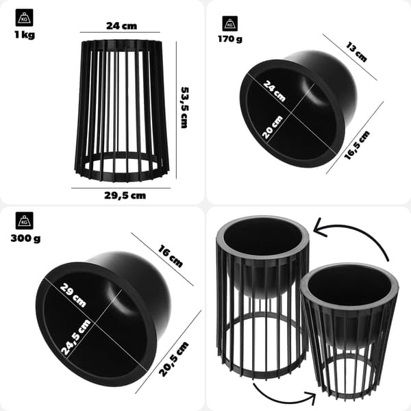 KADAX Loft kaksipuolinen kukkateline musta 53,5 cm + 2 x sisäosaa