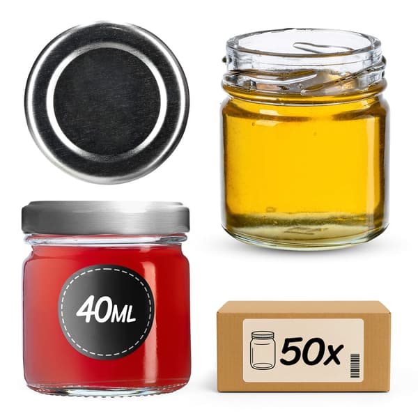 KADAX Halli muurauspurkit 40ml 50kpl 43mm + hopeanväriset kannet