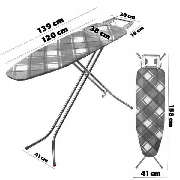 KADAX Foldbart Strygebræt 120x38 cm Med Strygejernholder Bred Top