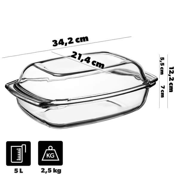 KADAX 5L Rektangulär Ugnsform i Glas med Lock, Stor