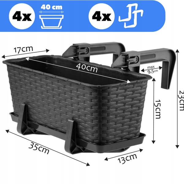 KADAX Balkonkasse 40 cm Urtepotteholdere 4 stk.