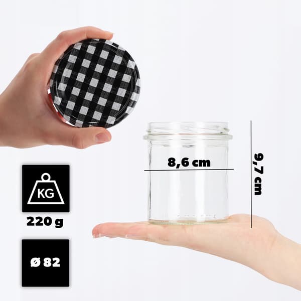 KADAX Avila muurauspurkit 350ml 10kpl 82mm + "Black Lattice" kansi